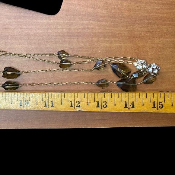 J Crew Necklace Gold Tone Amber Color Stones 30” adjustable-2 necklaces - Picture 8 of 9